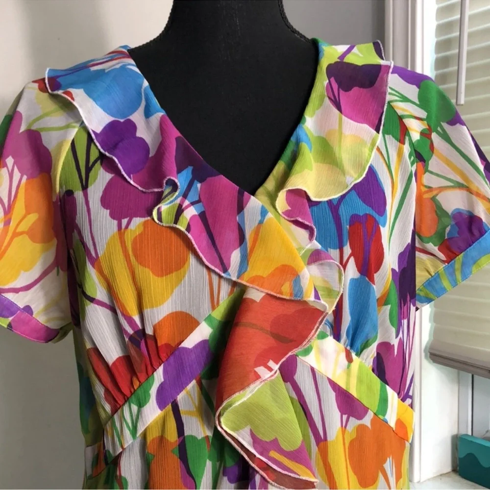 Spense womens Floral, Feminine Ruffle Neck Shear Blouse Sz L - Picture 5 of 6